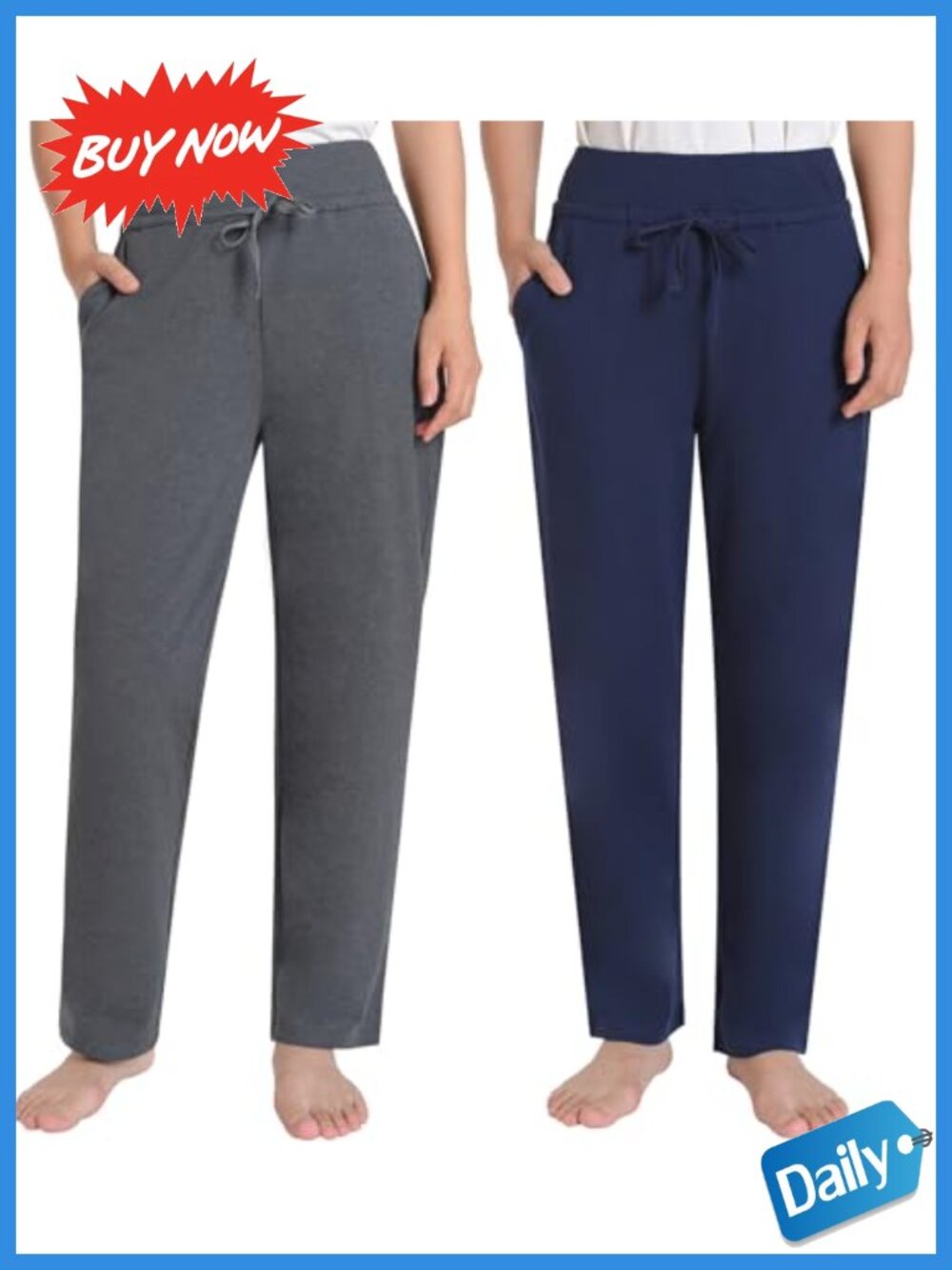 Petite Sweatpants 2 Pack Cotton Straight Leg Joggers with Pockets